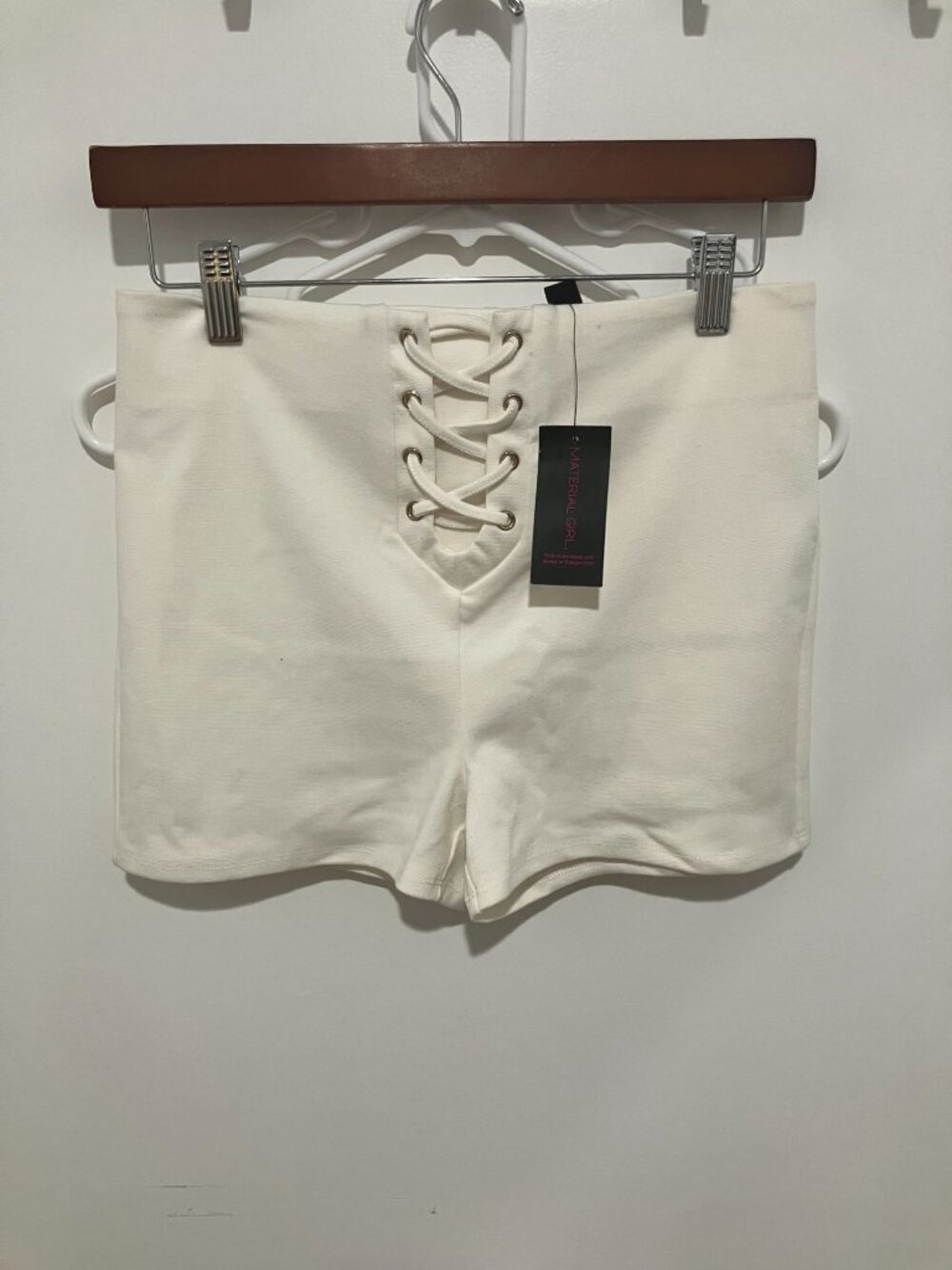 Material Girl Juniors High Rise Lace up Shorts Cloud Dancer Size Medium White